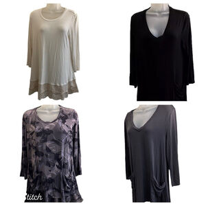 LOGO Lori Goldstein M Lot of 4 Slub‎ Tunic Tops Pockets Lace Layers Multi Colors
